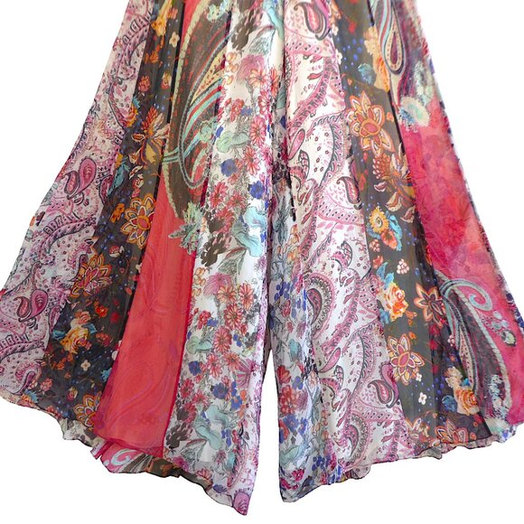 SiLK Haute Hippie Wide Leg Pants Heavy Beaded Waist Side Zip Patchwork Lined 8 - Picture 3 of 13